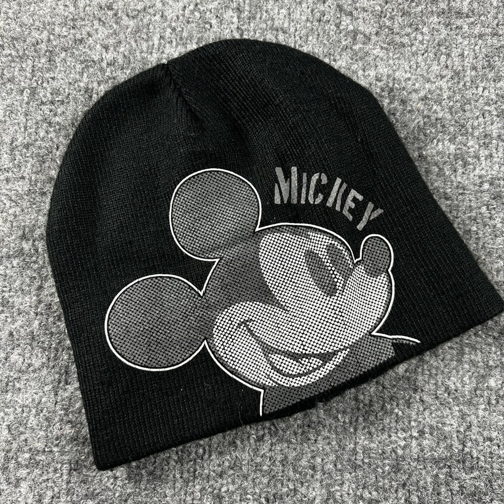 Disney Mickey Mouse Black Knit Beanie Hat OSFM 100% Acrylic 3838